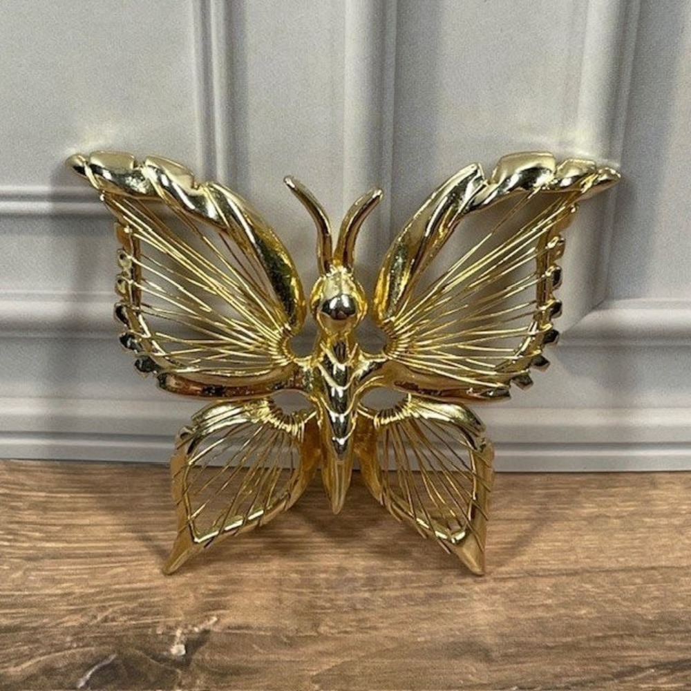 Monet Butterfly Gold Tone Brooch Filigree Design 1.5 Inch Pin